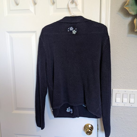VINTAGE 90s | Navy | FLORAL | Button Up | EMBROIDERED CARDIGAN | XL| Van Heusen - Picture 9 of 9